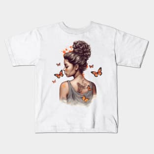 Afro Woman with Butterflies #2 Kids T-Shirt